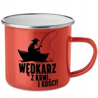 Kubki - KUBEK STALOWY Emaliowany CZERWONY - Prezent Wędkarz z Krwi i Kości Wzory - miniaturka - grafika 1