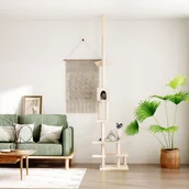 Drapaki dla kotów - Drzewko dla kota, od podłogi po sufit, kremowe, 268,5-294,5 cm Lumarko! - miniaturka - grafika 1