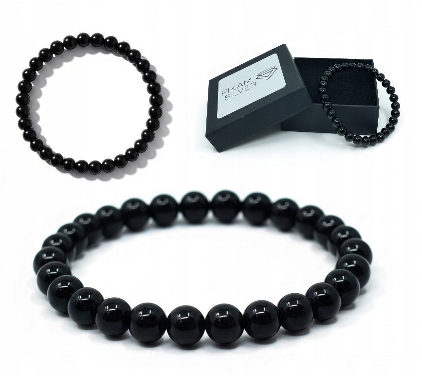 Bransoletka Amulet Czarny Turmalin Z Kamieni Naturalnych 6mm Na Gumce