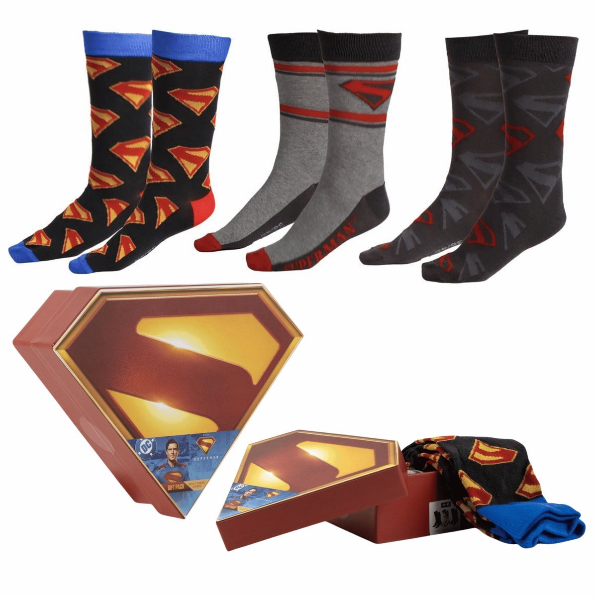 Superman męskie Skarpety Zestaw Prezentowy 3 Pary Dla Fana DC Prezent na Dzień Ojca