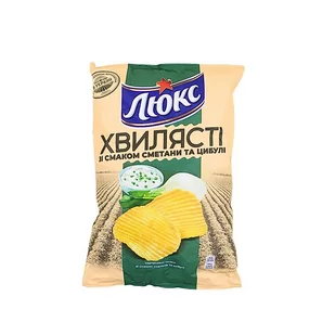 Chipsy ziemniaczane karbowane o smaku smietany i cebuli "Lyuks" 125g - Chipsy - miniaturka - grafika 1