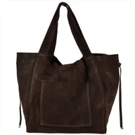 Torebki damskie - Duża torebka worek z miękkiej skóry naturalnej zamszowej lekka XXL czekolada brąz - miniaturka - grafika 1