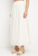 Spódnice - Jasnobeżowa Rozkloszowana Spódnica z Bawełnianej Haftowanej Tkaniny z Gumką w Pasie i Podszewką Moonxira - miniaturka - grafika 1