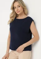 Kamizelki damskie - Granatowa Kamizelka w Klasycznym Stylu z Wełną Felzeki - miniaturka - grafika 1