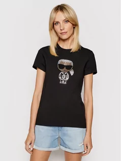 Koszulki i topy damskie - Karl Lagerfeld LAGERFELD T-Shirt Ikonik Rhinestone 210W1726 Czarny Regular Fit - grafika 1