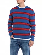 Swetry męskie - Replay sweter męski, 130 Striped Sky/Bordeaux/Red, L - miniaturka - grafika 1