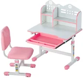 Biurka dla dzieci - Biurko dla dziecka z krzesłem regulowane z półką szufladą różowe do nauki - miniaturka - grafika 1