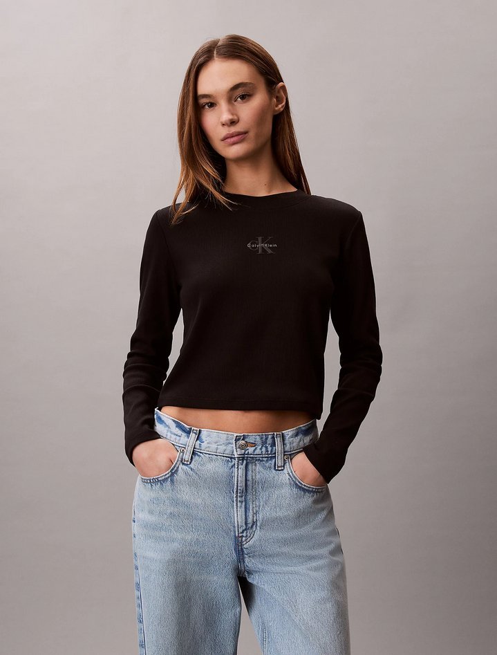 T-shirt a maniche lunghe damskie czarny