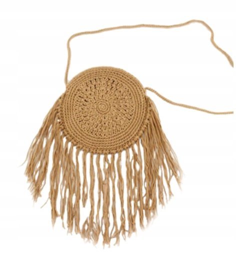 Mini Torebka Okrągła Koszyk Pleciony Frędzle Lato