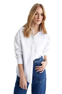 DeFacto Koszula damska z tkaniny bawełnianej z długimi rękawami, biały, M - Koszule damskie - miniaturka - grafika 1