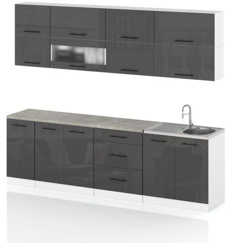 Meble Kuchenne Szary Połysk Kuchnia Robo Lux 2.6m Duża Nowoczesna Modułowa