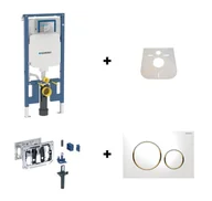 Stelaże i zestawy podtynkowe do WC - Geberit Duofix Slim (8 cm) Zestaw stelaż podtynkowy wąski do WC H114 Sigma + kostkarka + przycisk WC biały/złoty + mata 111.796.00.1+115.063.21.1+115.882.KK.1+LEMATA - miniaturka - grafika 1
