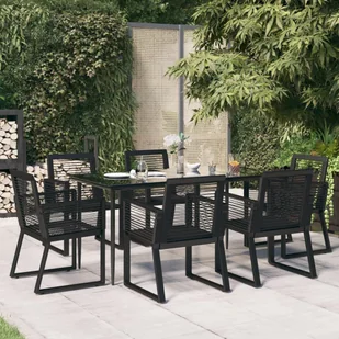 7-częściowy zestaw mebli ogrodowych, czarny, rattan PVC - Meble ogrodowe - miniaturka - grafika 1