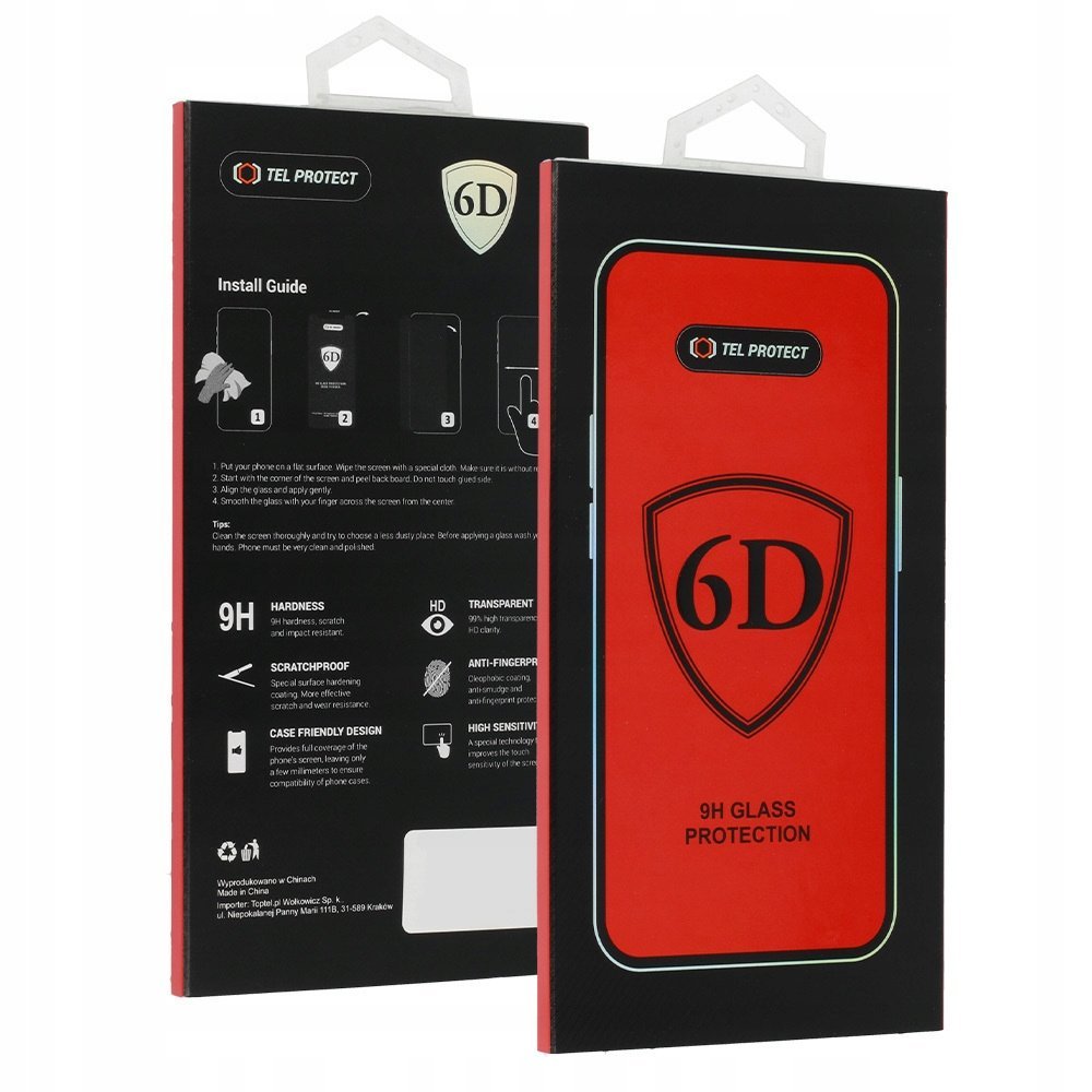 Hartowane szkło Tel Protect Full Glue 6D do MOTOROLA MOTO G55 5G CZARNE