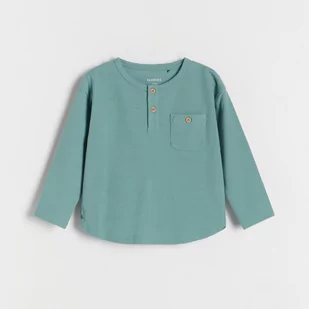 Reserved - Strukturalny longsleeve henley - turkusowy - Bluzki dla niemowląt - miniaturka - grafika 1