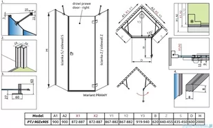 Radaway Essenza Black Ptj kabina pięciokątna 90x90cm prawa szkło przejrzyste 1385010-54-01R/1385050-01-01 - Kabiny prysznicowe - miniaturka - grafika 2