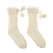 Skarpetki damskie - Skarpety plecione z pomponami kremowe 36-41 - miniaturka - grafika 1