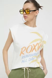 Koszulki sportowe damskie - Roxy top bawełniany kolor biały - grafika 1