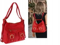 Torebki damskie - Torebka Damska Shopper Plecak Miejska 2w1 Worek na Ramię EC3165 Czerwona - miniaturka - grafika 1