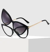 Okulary korekcyjne, oprawki, szkła - Damskie kocie okulary do komputera z nakładką przeciwsłoneczną Clip-on 2593 - miniaturka - grafika 1