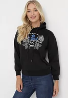 Bluzy damskie - Czarna Bluza z Kapturem i Nadrukiem oraz Ściągaczami Apperforda - miniaturka - grafika 1
