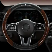 Inne - TEMU Pokrowiec na kierownicę z drewna, włókna węglowego, mikrofibry, skóry, odpowiedni do 14 1/2-15 cali, wygodny, antypoślizgowy, oddychający - miniaturka - grafika 1