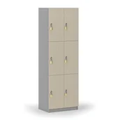 Szafki biurowe - Drewniana szafka skrytkowa, 6 schowków, zamek obrotowy, szary/brzoza - miniaturka - grafika 1