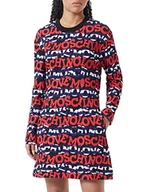 Sukienki - Love Moschino Damska sukienka z długim rękawem z nadrukiem logo na całej długości, Blue Red White, 42 - miniaturka - grafika 1