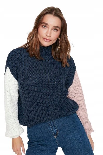 TRENDYOL SWETER Z PÓŁGOLFEM I KOLOROWYMI RĘKAWAMI 38 5AA