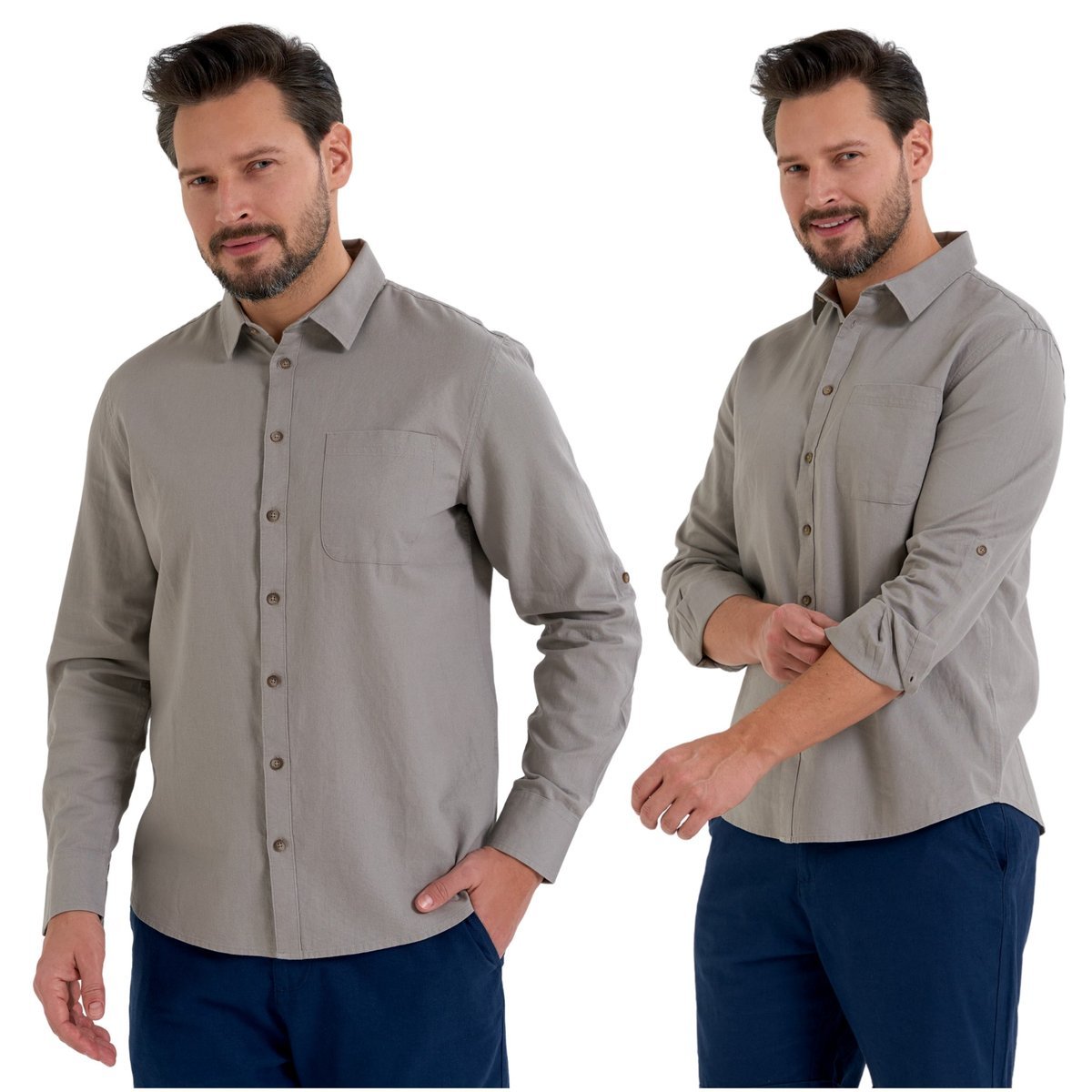 GŁADKA KOSZULA MĘSKA Z LNEM REGULOWANE RĘKAWY KLASYCZNA WYGODNA MORAJ XXL