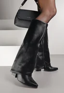 Kozaki damskie - Czarne Kozaki Kowbojki na Stożkowym Obcasie Ozdobione Wywiniętą Cholewką Nalunisa - miniaturka - grafika 1