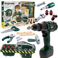 Zabawy w naśladowanie dorosłych - ZESTAW NARZĘDZI W WALIZCE WIERTARKO WKRĘTARKA MŁOTEK KLUCZ ŚRUBOKRĘT - miniaturka - grafika 1