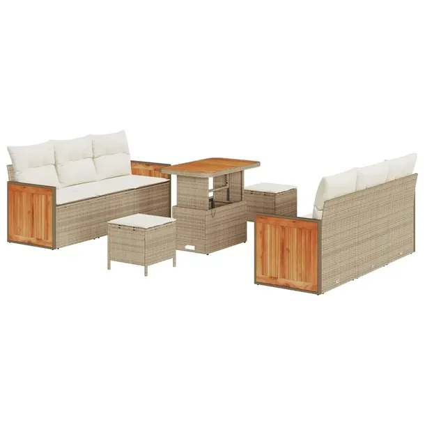 Modułowy zestaw sofy ogrodowej, beżowy, 5 elementów, naturalny rattan