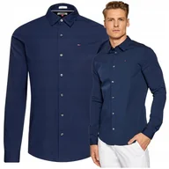 Koszule męskie - granatowa koszula meska elegancka koszula meska tommy hilfiger slim fit TOMMY JEANS granatowy slim fit koszula hilfiger r.XL - miniaturka - grafika 1