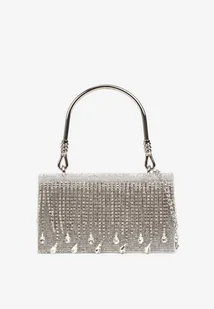 Srebrna Torebka Kopertówka z Rączką i Łańcuszkiem Zdobiona Cyrkoniami Fesalessa - Torebki damskie - miniaturka - grafika 1