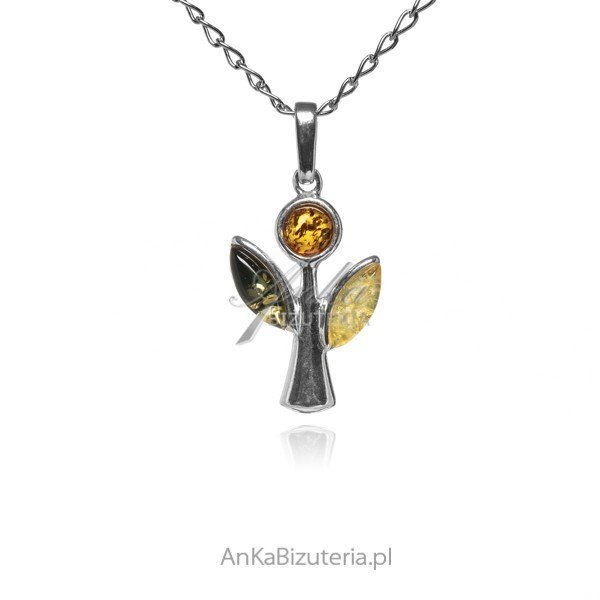 ankabizuteria.pl Zawieszka srebrna ANIOŁEK z kolorowym bursztynem