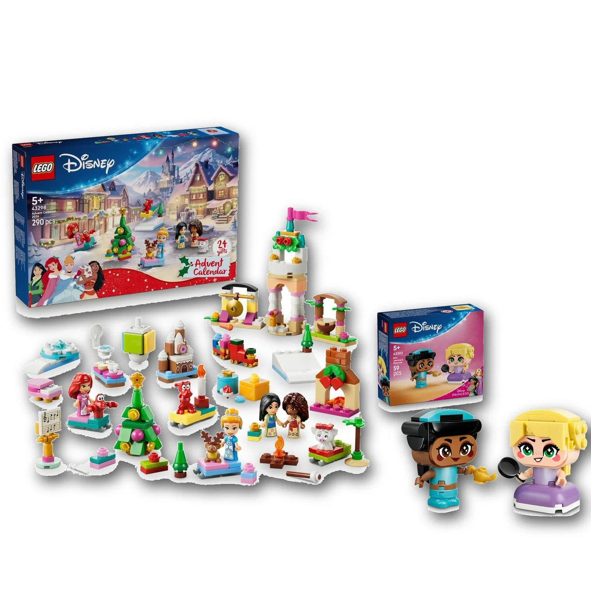 LEGO Disney Princess ZESTAW Kalendarz adwentowy 2026 43298 + Dżasmina i Roszpunka 43303 - 349 elementów, plansza do gry