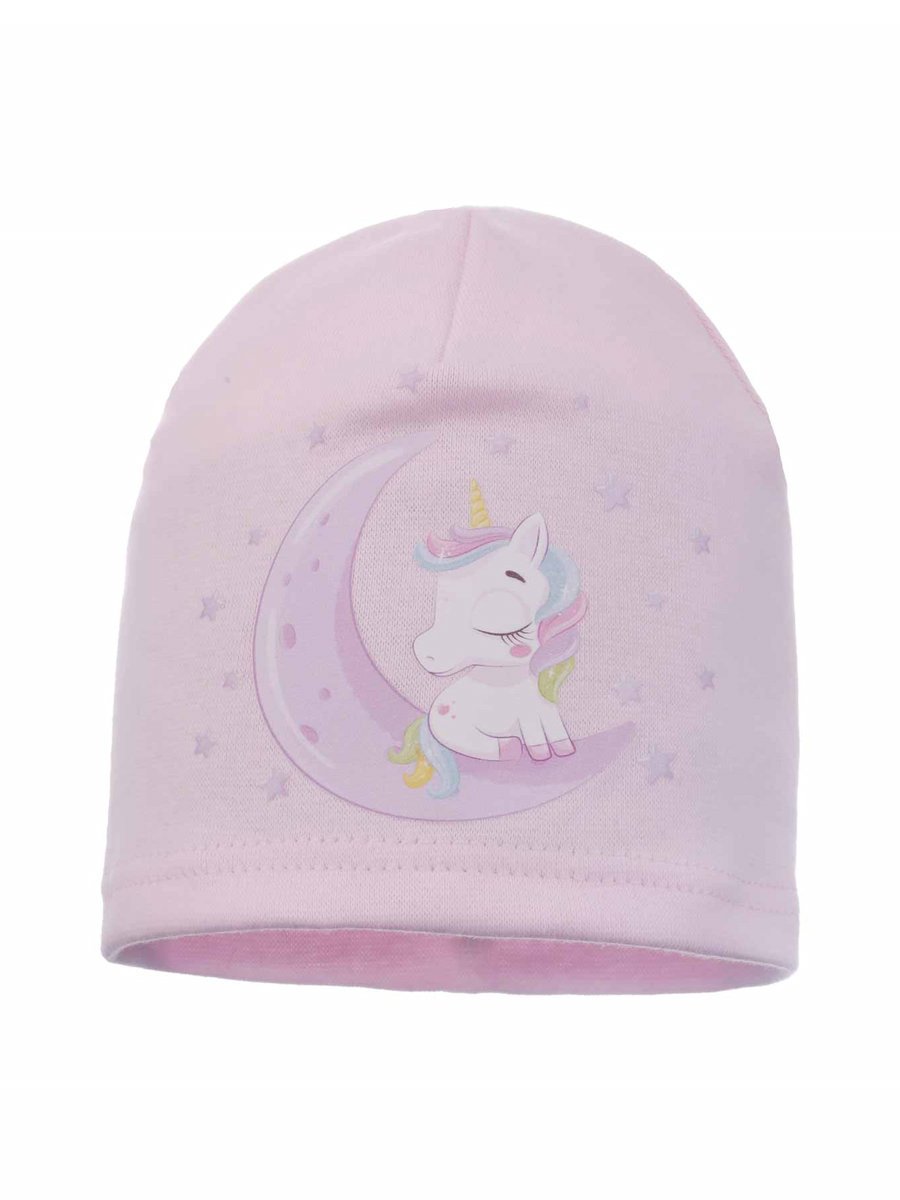 Dziewczęca czapka bawełniana jednorożec na księżycu różowa Ambra r.44/48