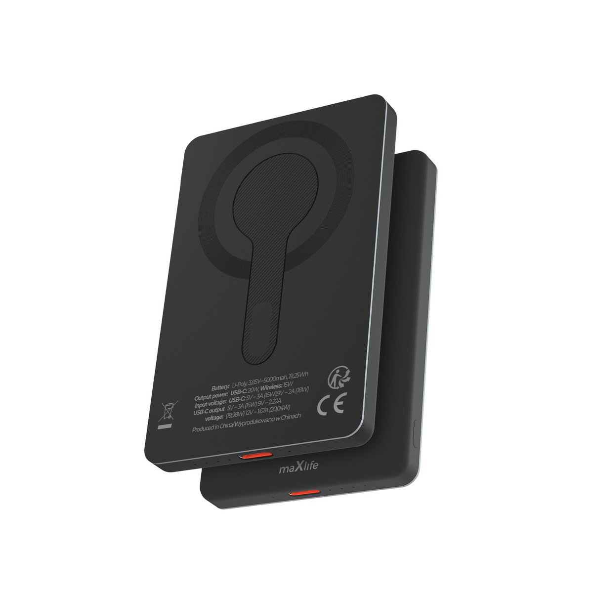 MAXLIFE POWER BANK BEZPRZEWODOWY MXPB-05 20W PD 5000 MAH MAGNETYCZNY CZARNY