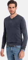 Swetry męskie - Ombre Clothing Klasyczny sweter męski Anaiel navy L - miniaturka - grafika 1