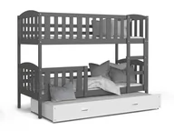 Łóżka dla dzieci i młodzieży - Łóżko piętrowe 190x80 szare białe KUBUŚ 3-osobowe - miniaturka - grafika 1