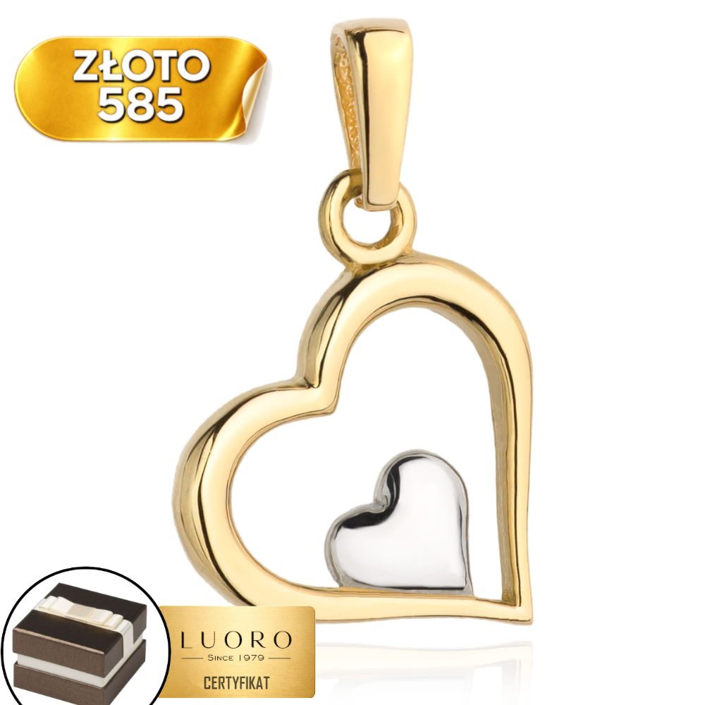 ZAWIESZKA ZŁOTA 585 14K SERCE KONTUR PEŁNE SERDUSZKO BIAŁE ZŁOTO 16 MM