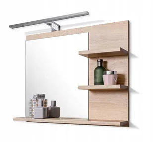 DOMTECH Lustro dąb sonoma z 3 półkami prawe i lampą led do łazienki L0-UVL1-UVCC - Lustra - miniaturka - grafika 1