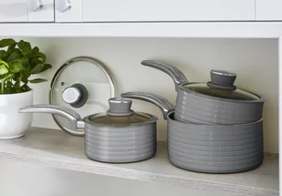 Swan retro 3-częściowy zestaw garnków z innymi kolor kości słoniowej powłoką ceramiczną powłoką zapobiegającą przywieraniu SWPS3020GRN - Zestawy garnków i patelni - miniaturka - grafika 2