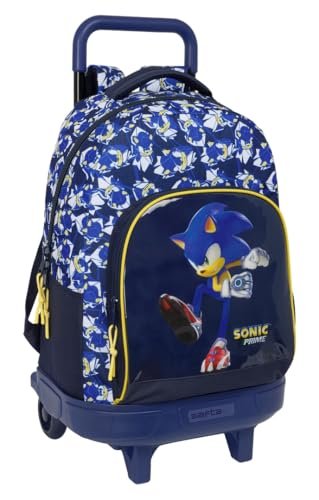 SONIC CITY Duży plecak na kółkach, kompaktowy, zdejmowany, idealny dla dzieci w różnym wieku, wygodny i wszechstronny, jakość i wytrzymałość, 33 x 22 x 45 cm, Niebieski, M, Casual