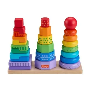 Fisher-Price. Drewniane piramidki Sorter kształtów - zabawka - Sortery dla dzieci - miniaturka - grafika 1