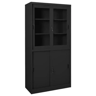 vidaXL Lumarko Szafa biurowa z przesuwnymi drzwiami, antracytowa, 90x40x180 cm! 335965 - Szafki do salonu - miniaturka - grafika 1
