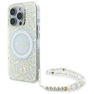 Etui i futerały do telefonów - Guess GUHMP16LHCPOFPH iPhone 16 Pro 6.3" biały/white hardcase IML Flowers Allover Electro With Pearl Strap MagSafe - miniaturka - grafika 1
