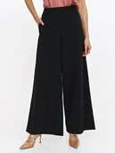 Spodnie damskie - Spodnie z szeroką nogawką z gumą w pasie - miniaturka - grafika 1