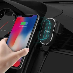 Remax grawitacyjny uchwyt samochodowy na kratkę wentylacyjną + bezprzewodowa ładowarka Qi 10W czarny (RM-C38) - Ładowarki do telefonów - miniaturka - grafika 5